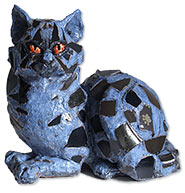 Keramikcollage Katze blau h37cm
