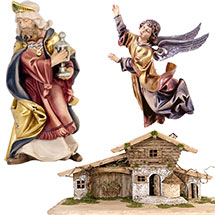 Holzschnitzereien Welt - Weihnachtskirppe mit König und Engelfigur