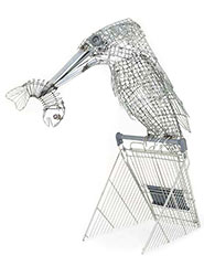 Einkaufwagen werden auch zu Figuren und Skulpturen bei Ptolomy Elrington Recycling-Kunst Einkaufswagen Vogel